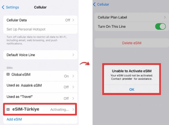unable to activate eSIM